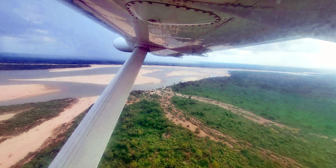 Aerial view of the Rufiji River from a bush plane, Selous/Nyerere
